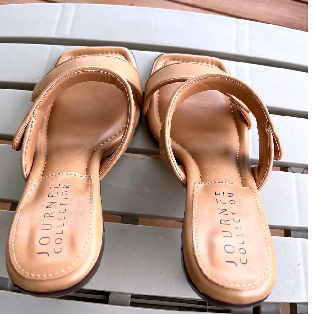 Journee Collection Essey Tan Padded Double Strap Square Toe Flared Heel  9.5 - Picture 5 of 12